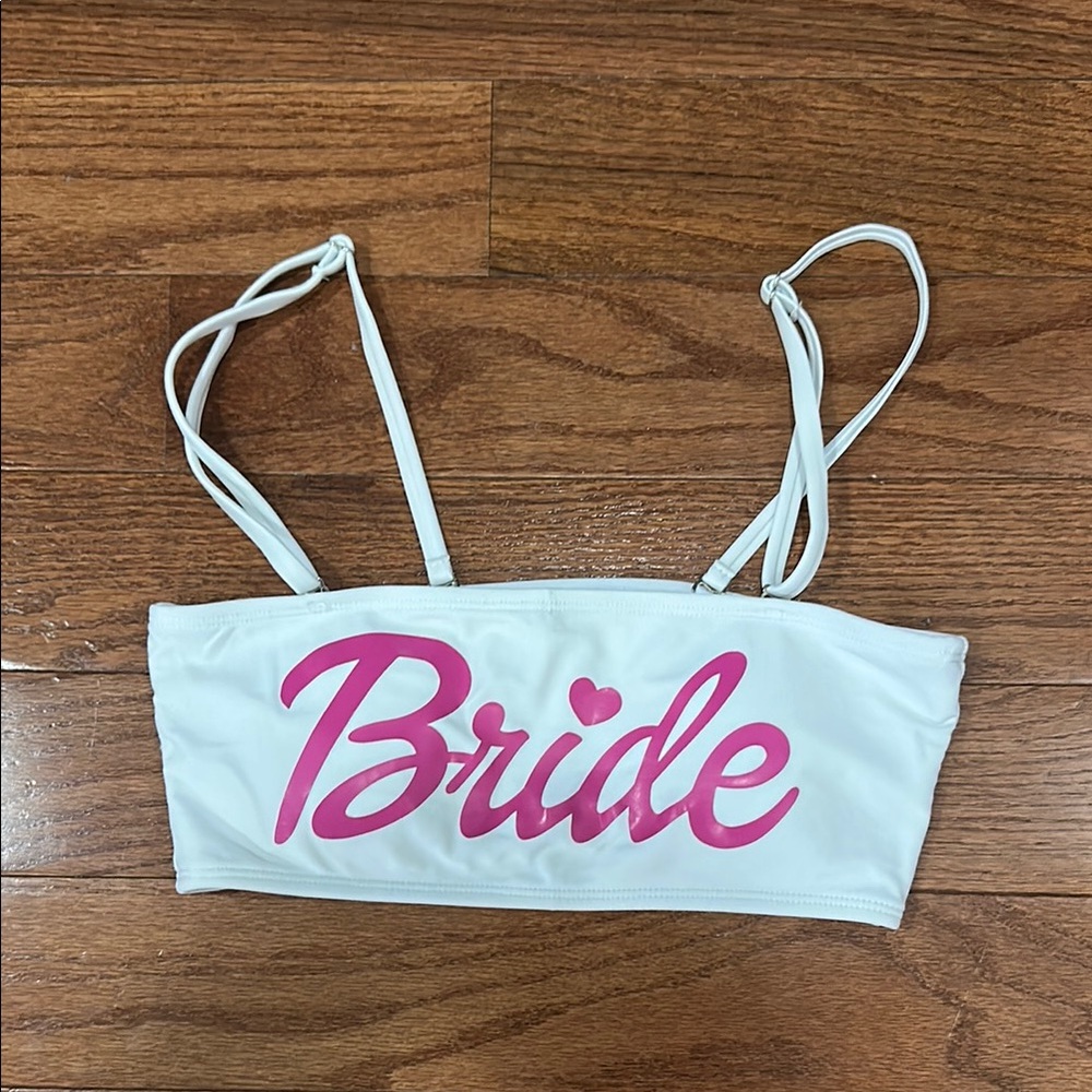 Bride White & Pink Bikini Top
